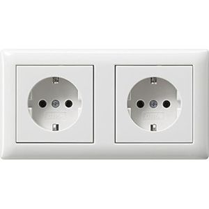 Gira Complete set standaard 55 afdekframe, 2-voudig - zuiver wit, glanzend met 2 x stopcontact zuiver wit glanzend
