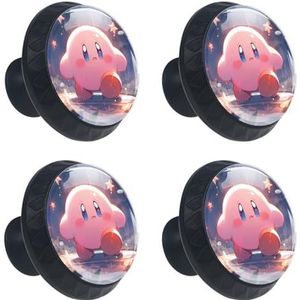 QIAOCEN voor Kirby-Star ABS glazen deurknoppen, kastgrepen, 4 stuks met schroeven voor keuken, slaapkamer, ijdelheid, badkamer - ronde lade trekt