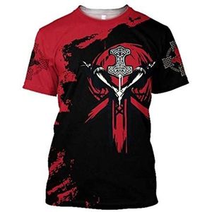 3D Vikingen Tattoo Tee Shirt Mens Grafische Zomer Korte Mouwen Gedrukt Nordic Mythe Hippie Dames Cosplay T-Shirt (11 USA GROOTTE),Mjolnir,6XL