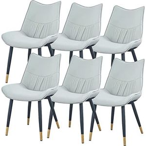 GEIRONV Moderne set van 6 keukenstoelen, met PU-kussen rugleuning Ergonomie Seat Stevige zwarte metalen poten for woonkamer slaapkamer keuken Eetstoelen (Color : Light Gray, Size : 82 * 44 * 52cm)