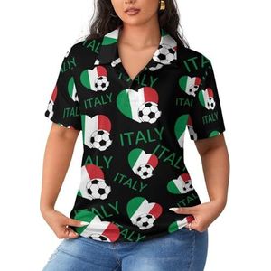 Liefde Italië Voetbal Dames Sport Shirt Korte Mouw Tee Golf Shirts Tops Met Knoppen Workout Blouses