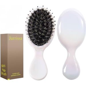 Jurrissa Mini Hair Bursh voor vrouwen, mannen, kinderen - draagbare reismaat mini ontklitter borstel voor zakken, portemonnees-nylon en varkenshaar, kleine peddelborstel voor glad, glans toevoegen