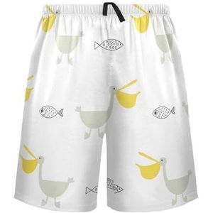 LI ZHI XIN Herenpyjamabroek, korte pyjamabroek, zomer casual shorts, elastische taille met trekkoord, rechte buis losse pasvorm met 2 zakken, S-XXL Pelikaan cartoonpatroon, Meerkleurig, S