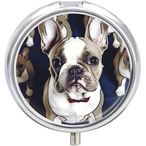 Pillendoos 3 compartimenten ronde pillenorganizer kleine pillenetui voor reizen schattige Franse bulldog dagelijkse metalen pillencontainer draagbare medicijnorganizer voor vitaminen supplement