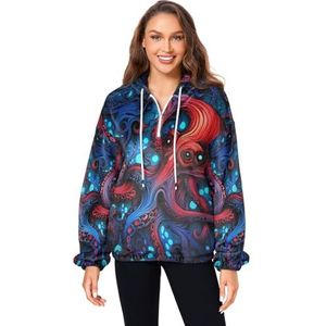 KAAVIYO Blauw Rood Octopus Abstracte Pluizige Jas Trui Hoodie Hooded Zakken Fuzzy Fleece Sweatshirt Ronde hals Truien Hoodies voor Meisjes Vrouwen, Patroon, XL