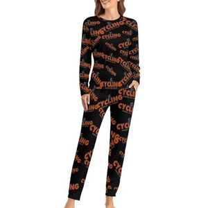Fietsen maakt me gelukkig zachte damespyjama met lange mouwen warme pasvorm pyjama loungewear sets met zakken XL