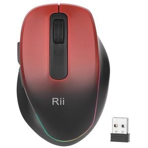 Rii Draadloze muis, 2,4G optische computermuis met 3 niveaus 1600 DPI, oplaadbare stille muis, ergonomische handgrepen, 8 knoppen draadloze muis met USB nano-ontvanger voor pc, laptop, Mac