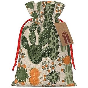Feestelijke tassen met trekkoord voor cadeau, kerst- en verjaardagscadeauzakken, groot formaat, geschenken decoraties, groene cactus