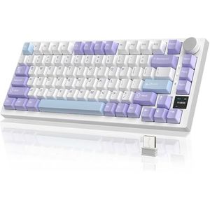 YINDIAO Ajazz AK820PRO Mechanisch Toetsenbord met TFT Smart Display & Knop, 2.4G Draadloos/BT5.1/USB-C Bedraad,75% ANSI-Indeling,Hot-Swap,Lineaire Schakelaar,RGB-Licht,voor PC,MAC,PS4 (Paars)
