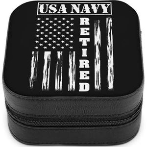 USA Navy Gepensioneerde Amerikaanse Vlag Leuke Sieraden Organizer Doos Voor Oorbellen Ketting Ringen Opslag Display Case Reizen Houder Grappige Gift Kleine