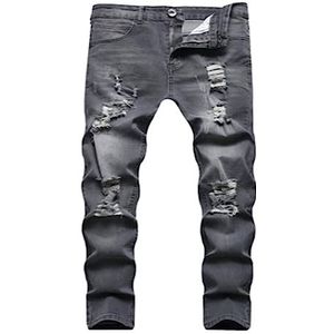 Heren Gescheurde Skinny Destroyed Rechte Flex Taille Jeans, Casual Regular Fit Sic Denim Broek(Gray,XXL)