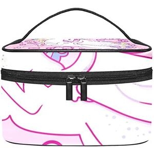 Make-up Organizer Bag, Travel Makeup Bag Organizer Case Draagbare Cosmetische Tas voor Vrouwen en Meisjes Toiletartikelen Eenhoorn Dier Roze, Meerkleurig, 22.5x15x13.8cm/8.9x5.9x5.4in