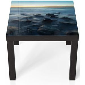 DEQORI Glazen tafel | zwart klein 55x55 cm | motief zeefluisteren | opvallende bijzettafel van glas | hoogglans salontafel voor de woonkamer | moderne bank tafel met design