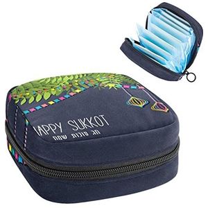 Happy Sukkot Period Pouch Draagbaar,Tampon Opbergtas voor Maandverband, Meerkleurig, 4.7x6.6x6.6 in/12x17x17 cm