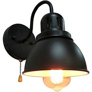 HKLY Vintage wandlampen met trekschakelaar retro industriële wandlamp keuken wandlamp van smeedijzer zwart E27 voor nachtkastje badkamer eetkamer hal wandverlichting