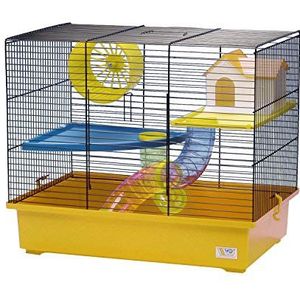 Decorwelt Hamsterstaven geel buitenmaten 49x32,5 x 41,5 knaagkooi hamster plastic kleine dieren kooi met accessoires