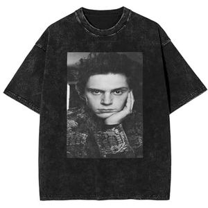 Evan Actor Peters T-shirt Washed Vintage Shirt Print Crewneck Top Tee Korte Mouw T-shirt voor Mannen Vrouwen 5 Maten, Zwart, XL