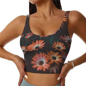 Oranje Chrysant Print Casual Wear Vrouwen Sport Vest Yoga Vest Workout Vest Voor Vrouwen Lichtgewicht Trendy, Zwart, S