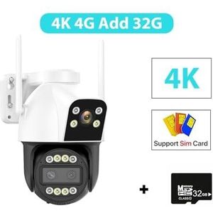 Bewakingscamera, 4G IP Camera Buiten 4K HD 10X Zoom Drie Lens Dual Screen Sim-kaart PTZ Camera Ai Tracking Video Surveillance CCTV Cam(4K 4G Add 32G)