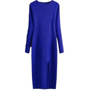 Dvbfufv Vrouwen Winter Lange Mouw Pullover Midi Jurk Dikke Warme Slanke Feestjurk Vrouwen O Hals Gebreide Trui Jurken, Blauw, S