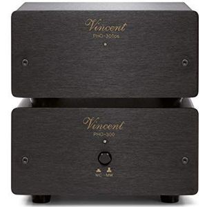 Vincent PHO-300 High-End Phonovoorversterker in aluminium behuizing, externe voeding, voor platenspeler met MM en MC scansysteem, zwart