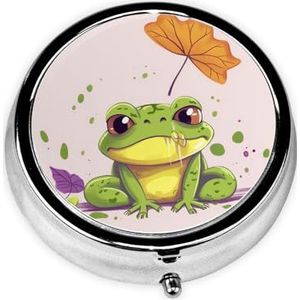 Pillendoosje met spiegel, retro pillendoosje met 3 vakken, bladeren en kikker, kleine pillenorganizer voor portemonnee of zak, decoratieve metalen medicijnen, vitamine-organizer, unieke geschenken