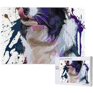 Border Collie Kunst Hond Schilderij, 1000 stukjes puzzel houten puzzel speelgoed familiespel wanddecoratie voor volwassenen tieners