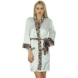 Bimba Vrouwen Korte Klassieke Satijnen Gewaad Bruid Bruidsmeisje Kimono Mouw Robe Coverup Wit, Wit, M