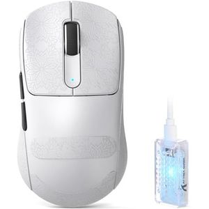 ATTACK SHARK V5 Draadloze Gaming Muis, 53g, Optische Switches, Nordic52840 MCU, PAW3950MAX, 8KHz LED Ontvanger, 20000 FPS, 42K DPI, BT/2.4Ghz/Bedraad, Middel-Grote Handen, 500mAh (Wit + tape)