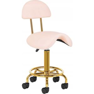 Ergonomische Cosmetische Zadelkruk Met Rugleuning - Kapperskruk in Hoogte Verstelbaar - Werkplaatsstoel Roze/Goud