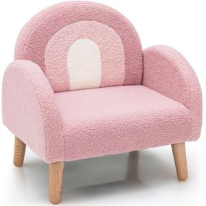 Trendmix Kinder Fauteuil Teddy Stof Roze Regenboog - Kinderzetel - Lounge Stoel - 51 x 42 x 51 cm