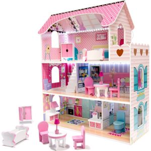 Houten Poppenhuis Roze Villa 70 Cm Led