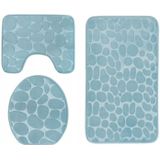 Homely luxe 3 delige badkamermatten set met antislip - toilet badkamer wc bril mat - TR-6 3D stone look turquoise