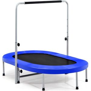 Trendmix XL Dubbele Fitness Trampoline voor 2 personen - 150 kg belasting - Opvouwbare Mini Trampoline Met Verstelbare Leuning - Voor volwassenen en kinderen - 154 x 89 x 92-132 cm - Blauw