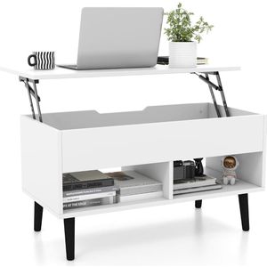 Trendmix Multifunctionele Salontafel Uitklapbaar Wit - Lift-Top Koffietafel - Verstelbare Woonkamer Tafel 80 x 40 x 44,5 cm