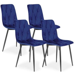 Modern Home Set van 4 Gewatteerde Fluwelen Stoelen Blauw - Eetkamerstoelen - Woonkamerstoelen Met Metalen Poten