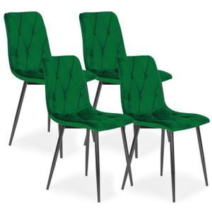 Modern Home Set van 4 Gewatteerde Fluwelen Stoelen Groen - Eetkamerstoelen - Woonkamerstoelen Met Metalen Poten