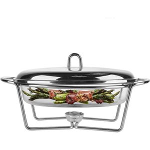 Altom Design Meteor ovalen Buffetwarmer 2,4L - Chafing Dish / Warmhoudbak Roestvrijstalen Deksel en glazen schaal - RVS