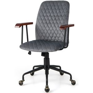 Trendmix Fluwelen Vintage Bureaustoel Met Kantelbare Rugleuning - 150 kg Draagvermogen - Ergonomische Verstelbare Draaibare Thuiskantoor Stoel - Grijs