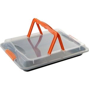 Florina Likoris rechthoekige bakvorm met deksel 42 x 29 x 4 cm zwart / oranje