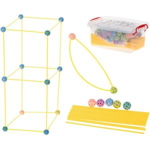 Geometrische constructie XL set 320 delig - Bouwrietjes in opbergbox - Maak je eigen bouwwerken