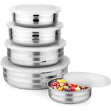Meyerhoff Set Van 4 RVS Mengkommen met Deksel - Opberg Schalenset  - Beslagkom - Mengschaal - Schalen Set 12/14/16/18cm