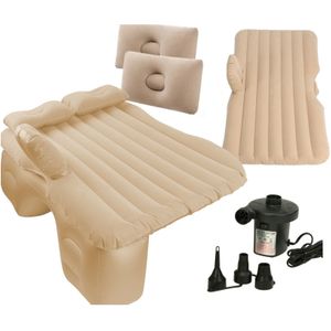 Ikonka Opblaasbaar Automatras Met 2 Kussens En Pomp 130cm x 80cm Beige - Autobed - Tot 300 kg - Met Draagtas En Reparatieset