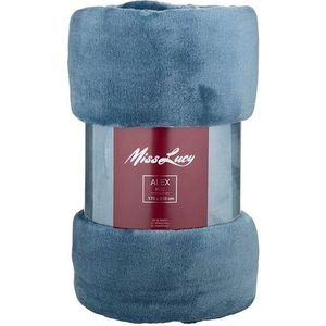 Miss Lucy Alex Plaid 170 x 210 cm - Deken - Woonaccessoire - Fluweel zacht - Zee blauw