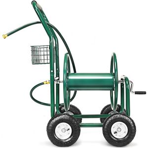 Trendmix Tuinslanghaspel XXL wagen/ slangenwagen met 4 Luchtwielen geschikt voor 15 mm (5/8") x 80m tuinslang - Tuinslanghouder Metaal Groen