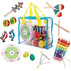 Ecotoys 14-Delige Houten Muziekinstrumenten Set - Educatief Speelgoed Voor Kinderen - Inclusief Opbergtas