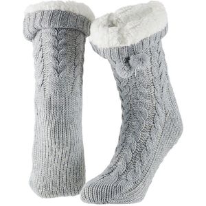 Dames huissok - Glitter - Fake bontkraag - Licht grijs