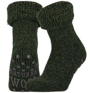 Huissokken dames - Wol - Army Groen - Antislip