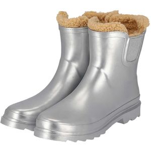 Chelsea regenlaarzen dames - Fake fur voering - Zilver metallic