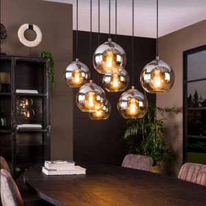 Hanglamp 4+3L bubble shaded / Oud zilver